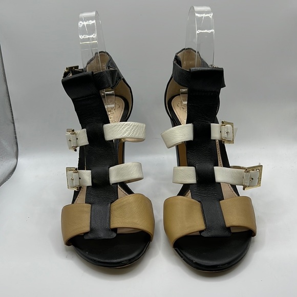 Vince Camuto Adriana Heels Gladiator Sandals Leather White Black Tan Womens 8 M - Picture 2 of 16